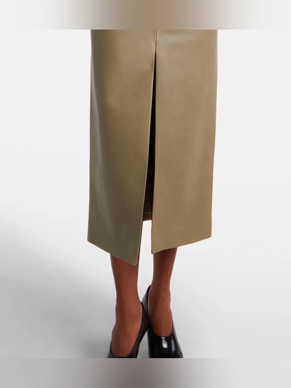 NWT The Frankie Shop Maybelle Faux Leather Maxi Skirt with Front Slit in Olive - Picture 7 of 16